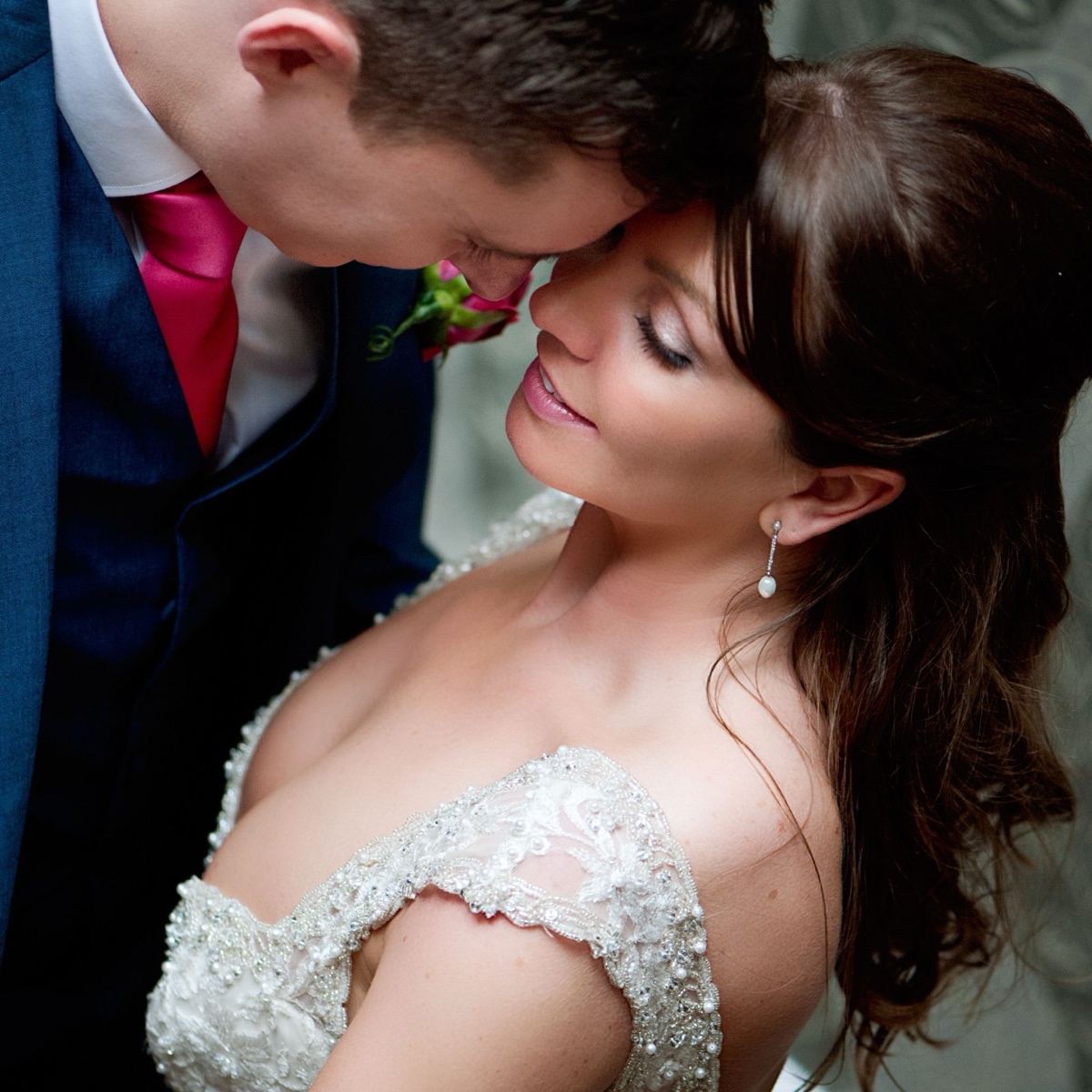 Close portrait of a bride and groom