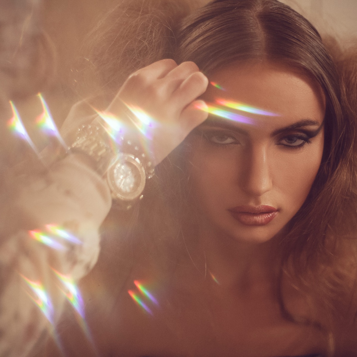 Fashion portrait with prismatic light