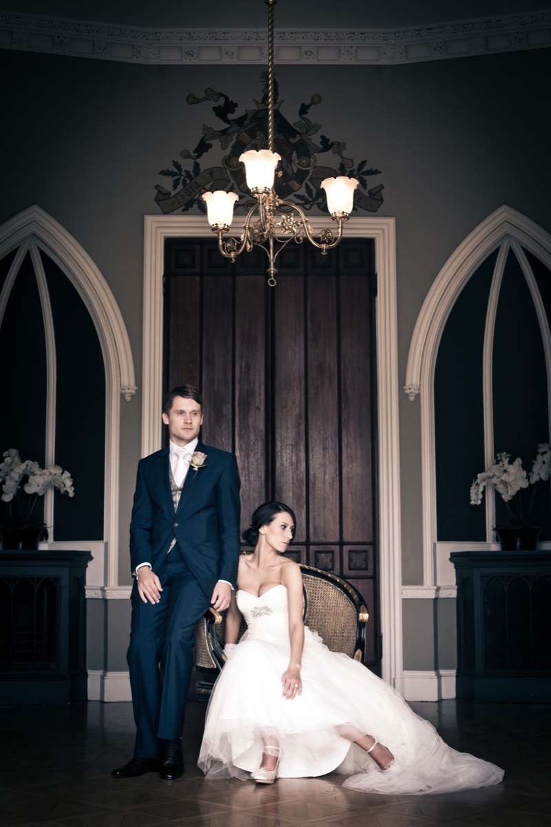 Elegant bride and groom portrait at their venue