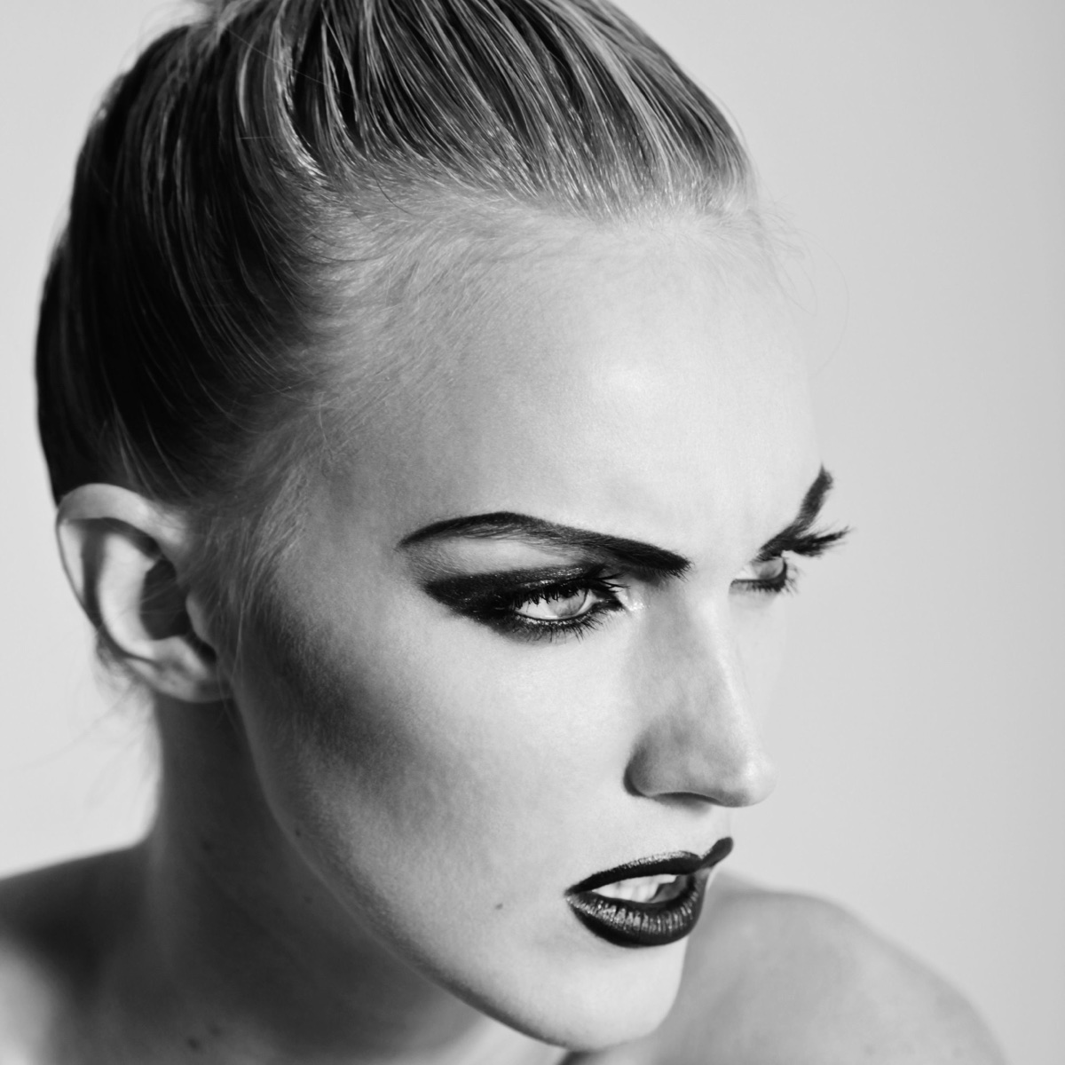 Black and white close-up fashion portrait